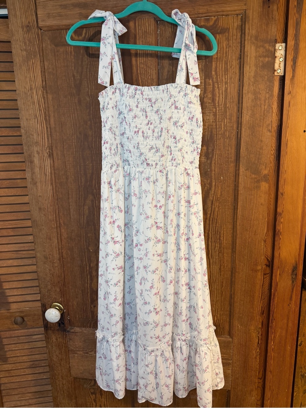 Smocked White Floral Tie-Shoulder Dress